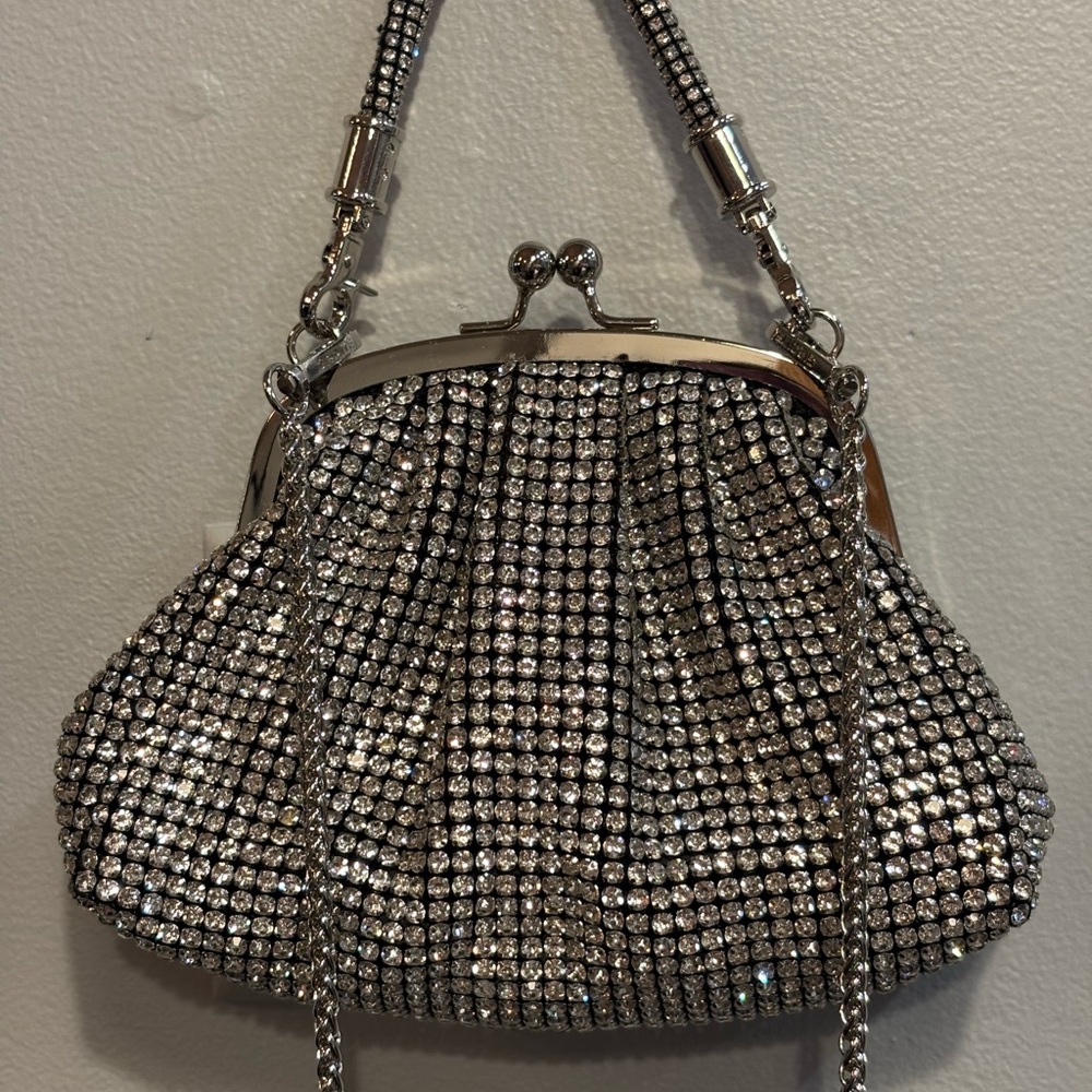Giarite’ Elegant Silver Rhinestone Evening Bag